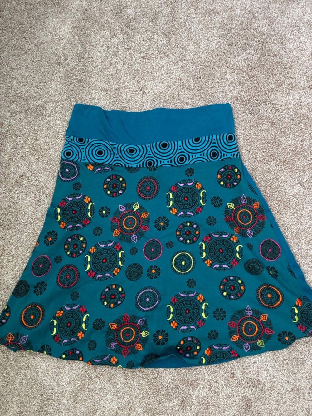 Teal Printed A-Line Skirt